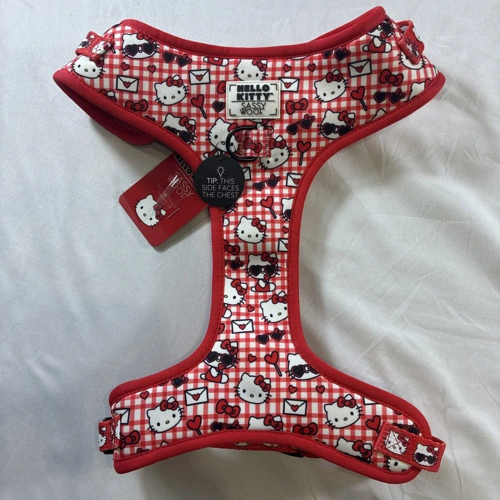 Sassy Wolf Soft Dog Harness Hello Kitty And Hearts Gingham Design Size XL New